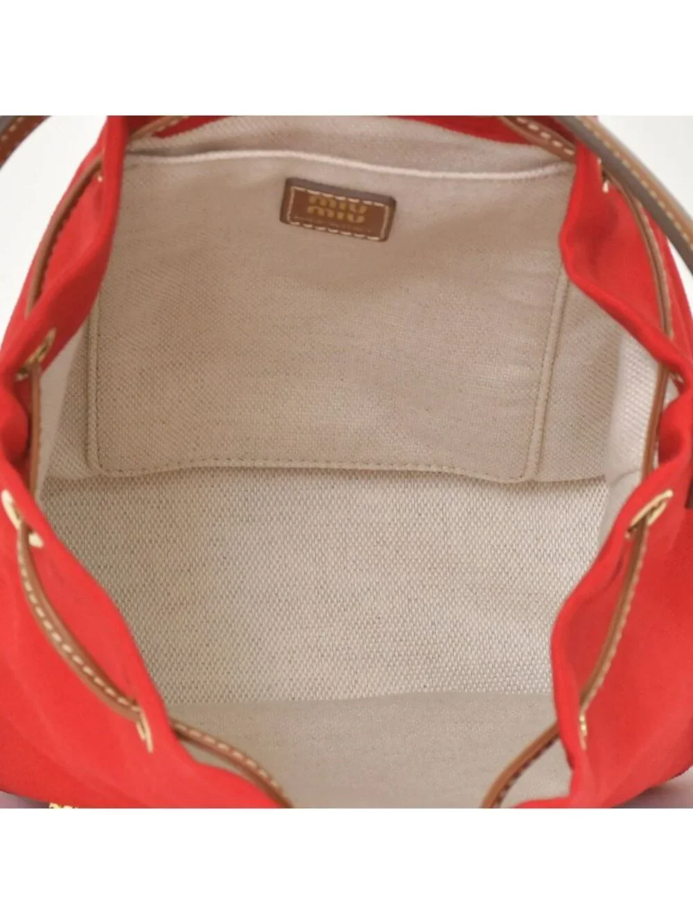 Miu Miu Canvas Leather Backpack Red Brown Gold